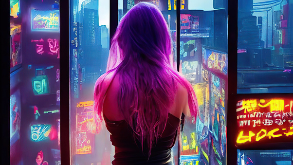 Cyberpunk Girl Cityscape Wallpaper