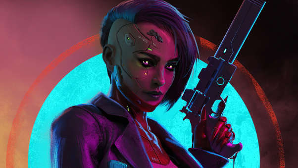 Cyberpunk Girl Gun Wallpaper