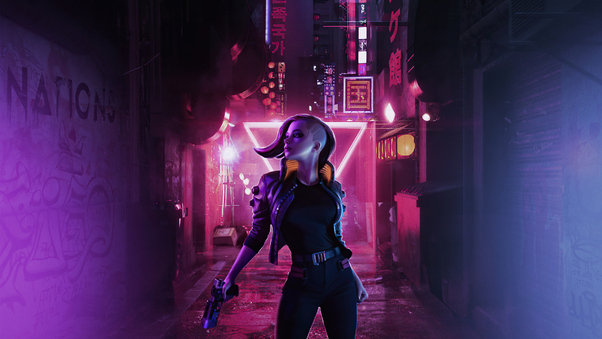 Cyberpunk Girl On Streets 4k Wallpaper