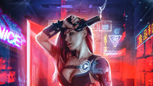 Cyberpunk Girl With Gun 4k Wallpaper