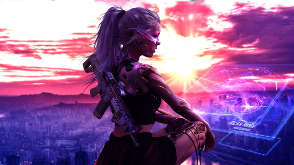 Cyberpunk Girl With Gun 4k Artwork Wallpaper