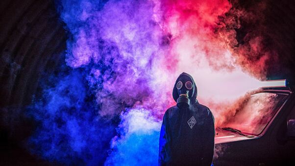 Cyberpunk Man Colorful Smoke Bomb Wallpaper