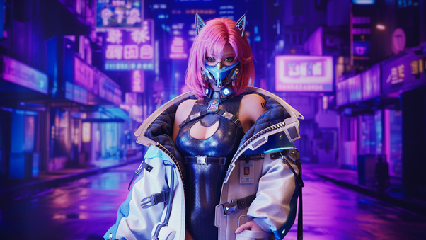 Cyberpunk Masked Girl Wallpaper