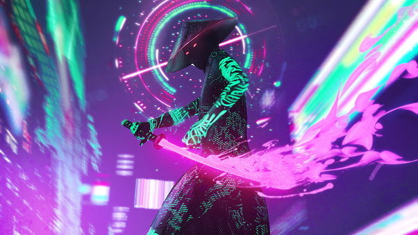 Cyberpunk Neon With Sword 4k Wallpaper