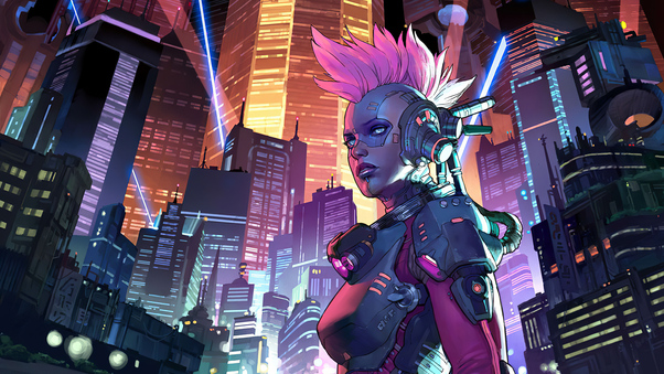 Cyberpunk Pink Hair Girl 4k Wallpaper