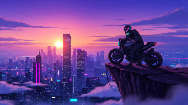 Cyberpunk Rider Above Futuristic City (3000x2000) Resolution Wallpaper