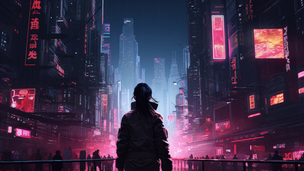 Cyberpunk Sci Fi Girl And The Urban Maze Synthetic Skylines Wallpaper
