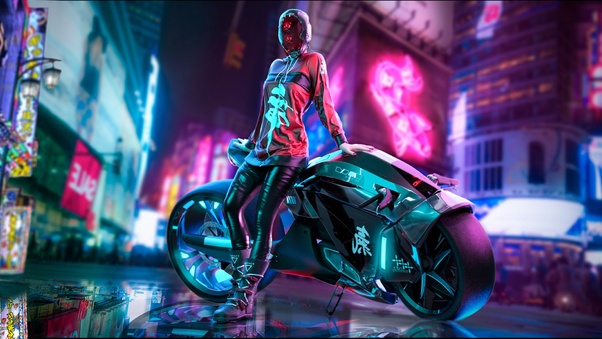 Cyberpunk Scifi Girl With Motorcycle Wallpaper