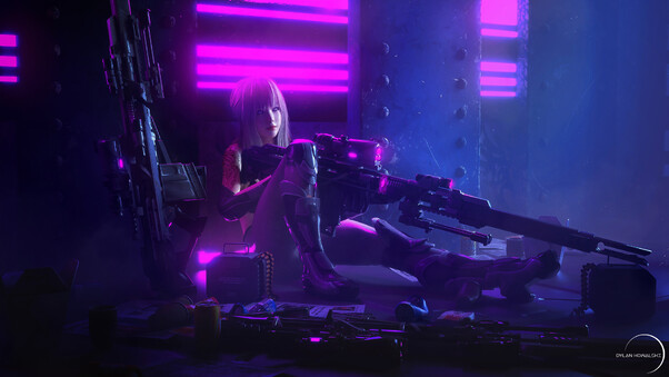 Cyberpunk Sniper Girl Wallpaper