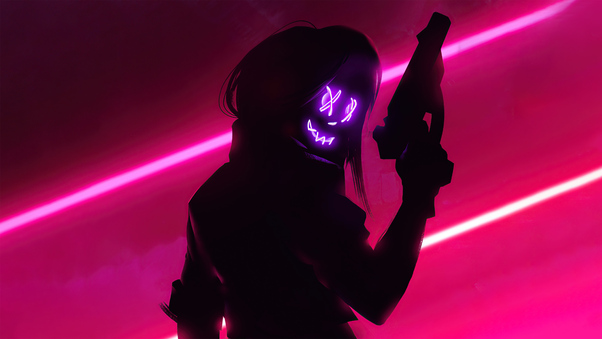 Cyberpunk Vibe Girl Mask Neon 5k Wallpaper