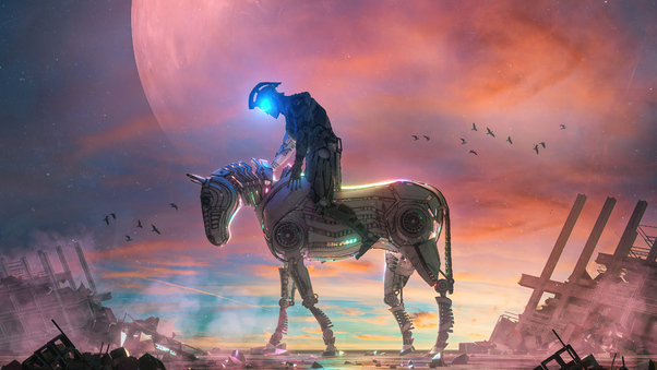 Cyborg Horse Rider 5k Wallpaper