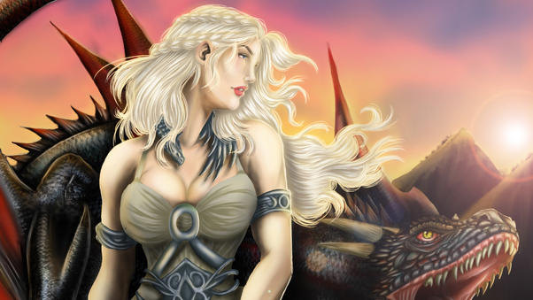 Daenerys Targaryen And Dragon Fan Artwork Wallpaper