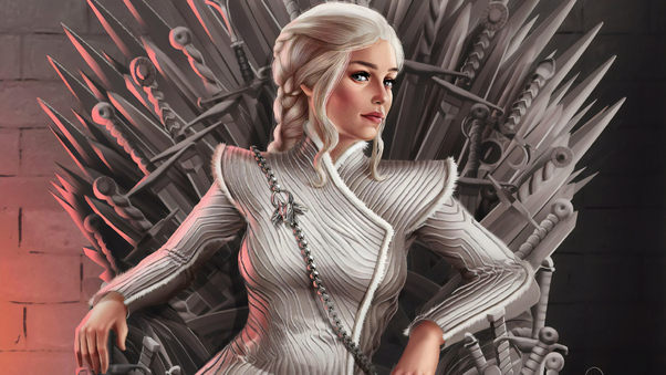 Daenerys Targaryen Sitting On Throne Wallpaper