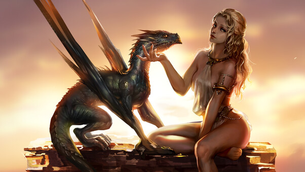 Daenerys Targayen With Dragons Artwork Wallpaper