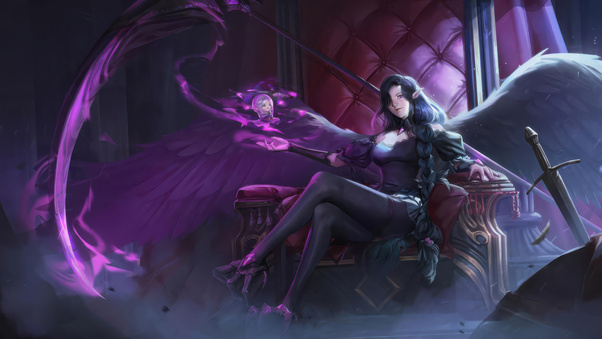 Dark Angel Elf With Purple Magic And Sword (2560x1080) Resolution Wallpaper
