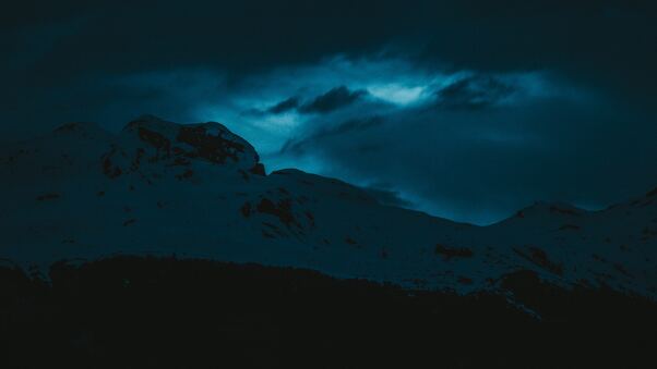 Dark Evening Snow Covered Mountains 5k Wallpaper