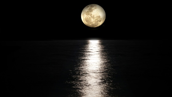 Dark Night Moon Reflection In Sea 5k Wallpaper