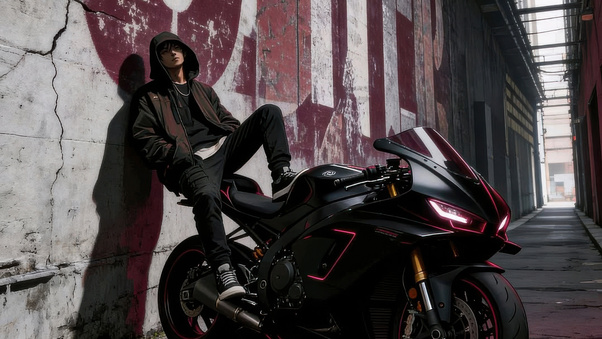 Dark Rider Portrait Motorcycle (3000x2000) Resolution Wallpaper