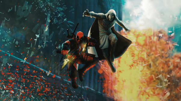 Deadpool And Moon Knight Unpredictable Alliance Wallpaper