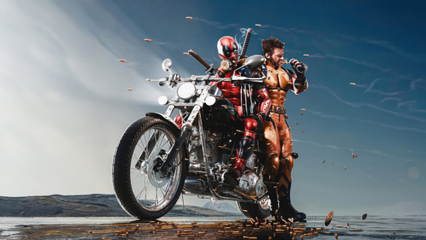 Deadpool And Wolverine Tear Up The Road Wallpaper