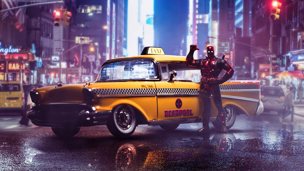 Deadpool Taxi 4k Wallpaper