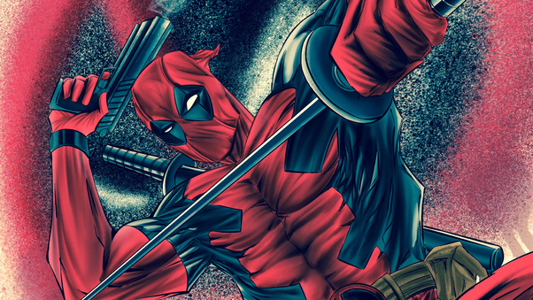Deadpool With Sword And Gun Wallpaper