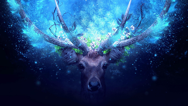 Deer Artistic Blue Manipulation Wallpaper