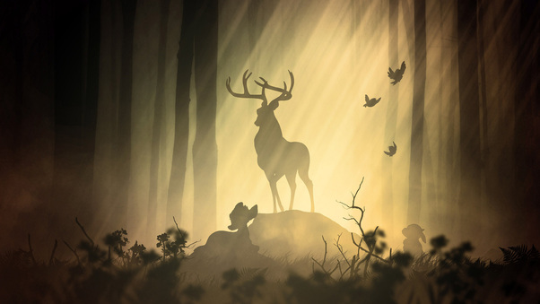 Deer Fantasy Forest Wallpaper
