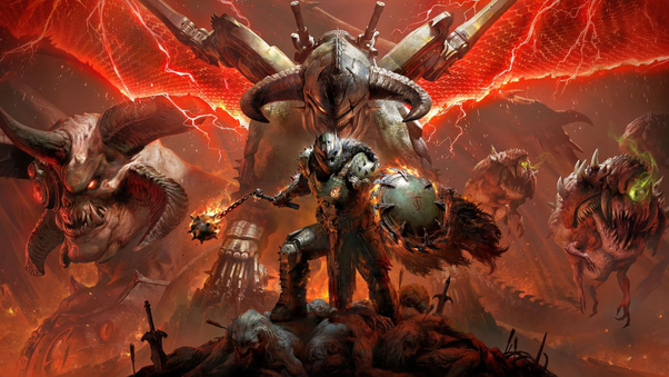 Diablo Immortal X Doom The Dark Ages (2048x2048) Resolution Wallpaper