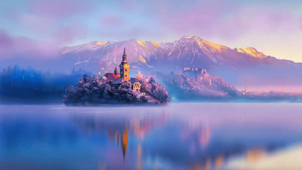 Digital artist Land Water Mountains Lake Slovenia Wallpaper