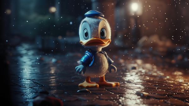 Disney Donald Duck In Rain Cute 5k Wallpaper