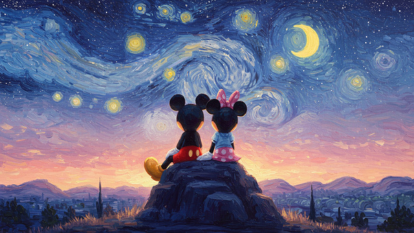 Disney Mickey And Minnie Starry Night (3000x2000) Resolution Wallpaper