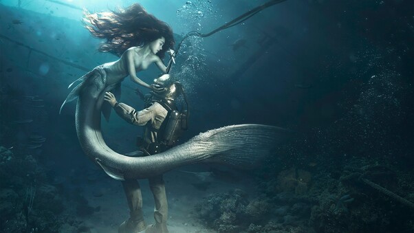 Diver and The Mermaid Wallpaper