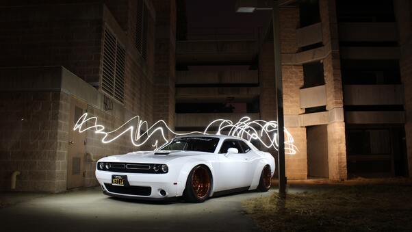 Dodge Challenger Muscle Car Photography Long Exposure Wallpaper