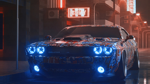Dodge Challenger Neon Eyes 4k Wallpaper