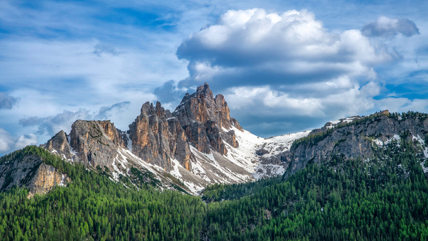 Dolomites Mountain Range In Italy Wallpaper
