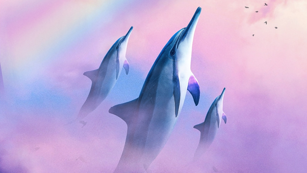 Dolphins Diving In The Sky Wallpaper