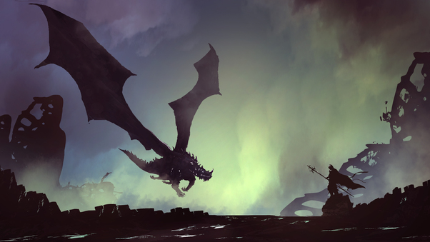 Dragon And Warrior Painting Fantasy 5k Wallpaper