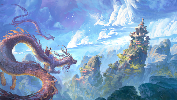 Dragon Cloud Fantasy Mountain Temple Wallpaper
