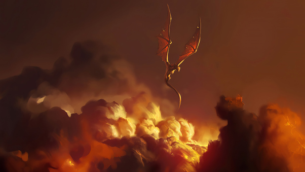 Dragon Clouds Fire Storm 4k Wallpaper