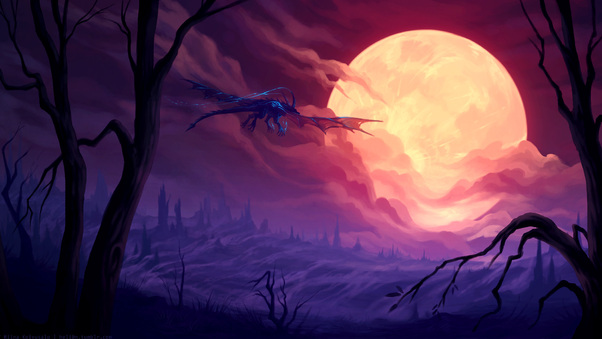 Dragon Flying Towards Moon Fantasy Wallpaper