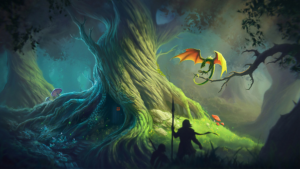 Dragon Forest Fantasy Artwork Wallpaper