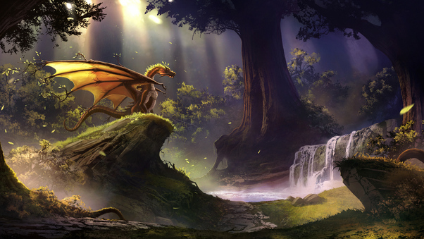 Dragon In Magical Forest Wallpaper