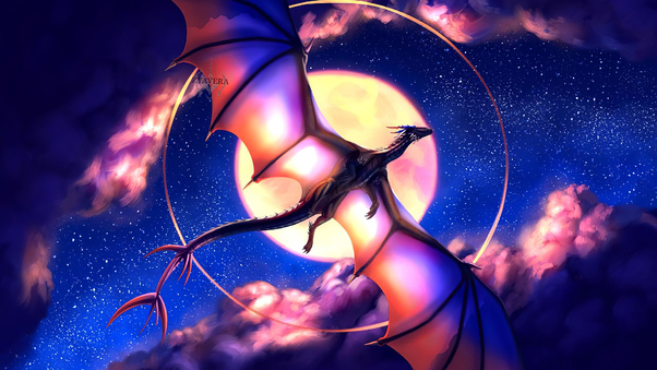 Dragon Moon Night Sky 4k Wallpaper