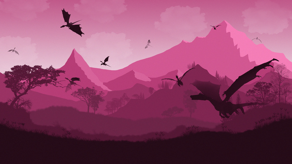Dragon Of Pink Mountains Minimal 5k Wallpaper