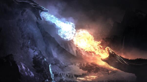 Dragons Fight Game Of Thrones Season 8 Wallpaper