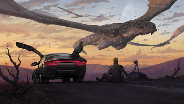 Dragons Flight Photographer Car Fantasy Wallpaper