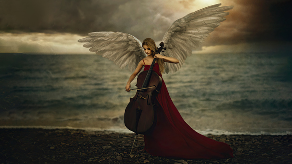 Dreamy Angel Playing Violin Wallpaper