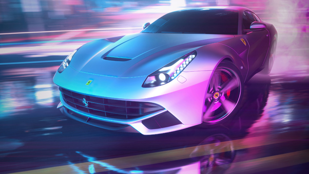 Drifting Ferrari Neon Streets 4k Wallpaper
