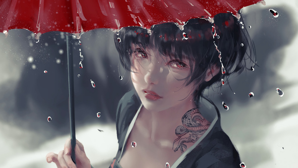 Drizzle Anime Girl With Umbrella Wallpaper